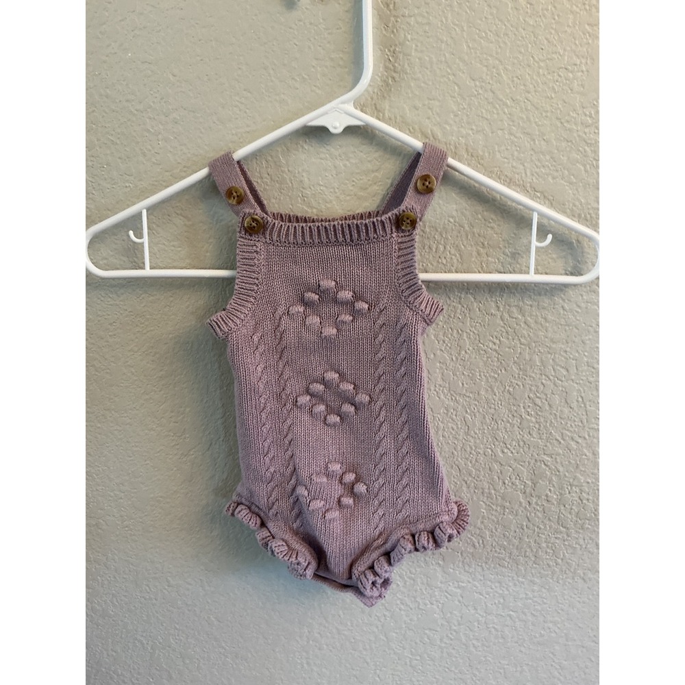 Nicole Miller Baby Girl Cable Knit Popcorn Romper Lavender 3/6M
